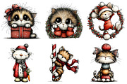 Whimsical Christmas Cats Clipart, an Illustration by Daily.Designs (Thumbnail 5 of 5)