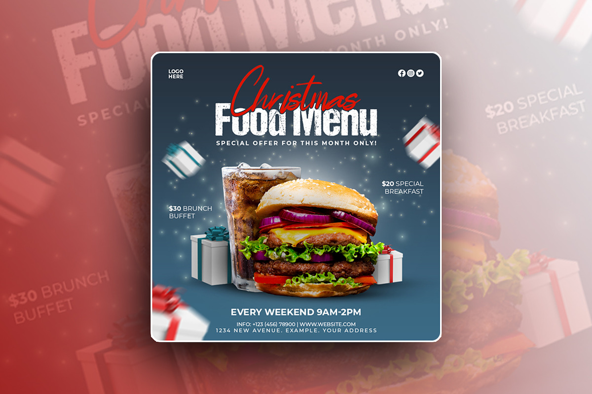 Instagram food menu design, a Social Media Template by Abirs Studio