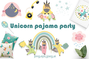 Unicorn Pajama Party Clipart