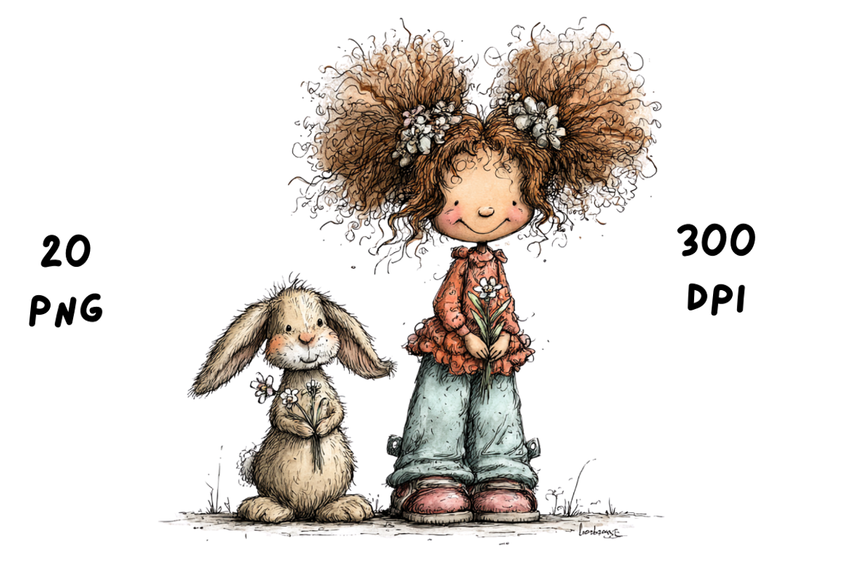 Whimsical Floral Girl and Bunny, an Animal Illustration by GiraffeCreative (Photo 13 of 20)