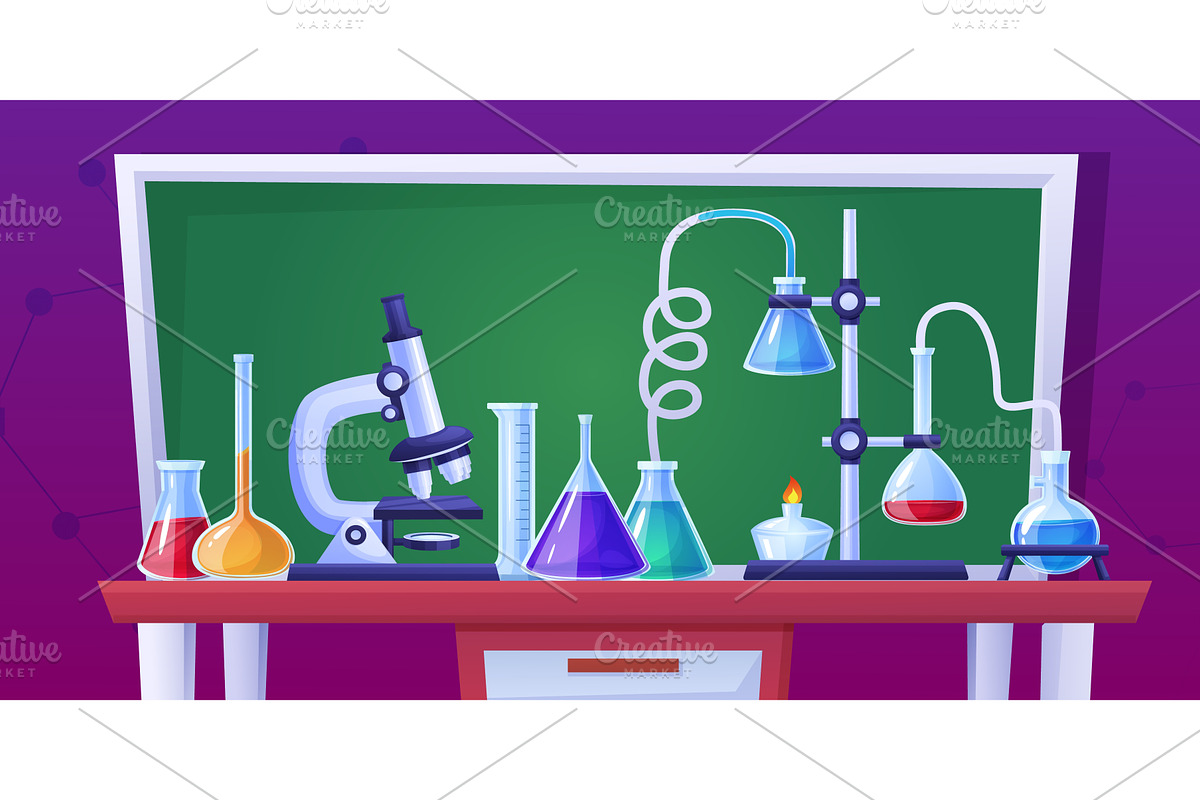 Cartoon chemical laboratory, an Illustration by LadadikArt