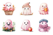Watercolor Cute Pink Ghost Clipart, an Illustration by SinaCreation (Thumbnail 4 of 5)