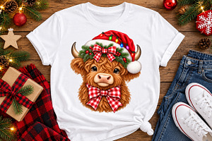 Christmas Highland Cow PNG, a Seasonal Illustration by Watercolor design