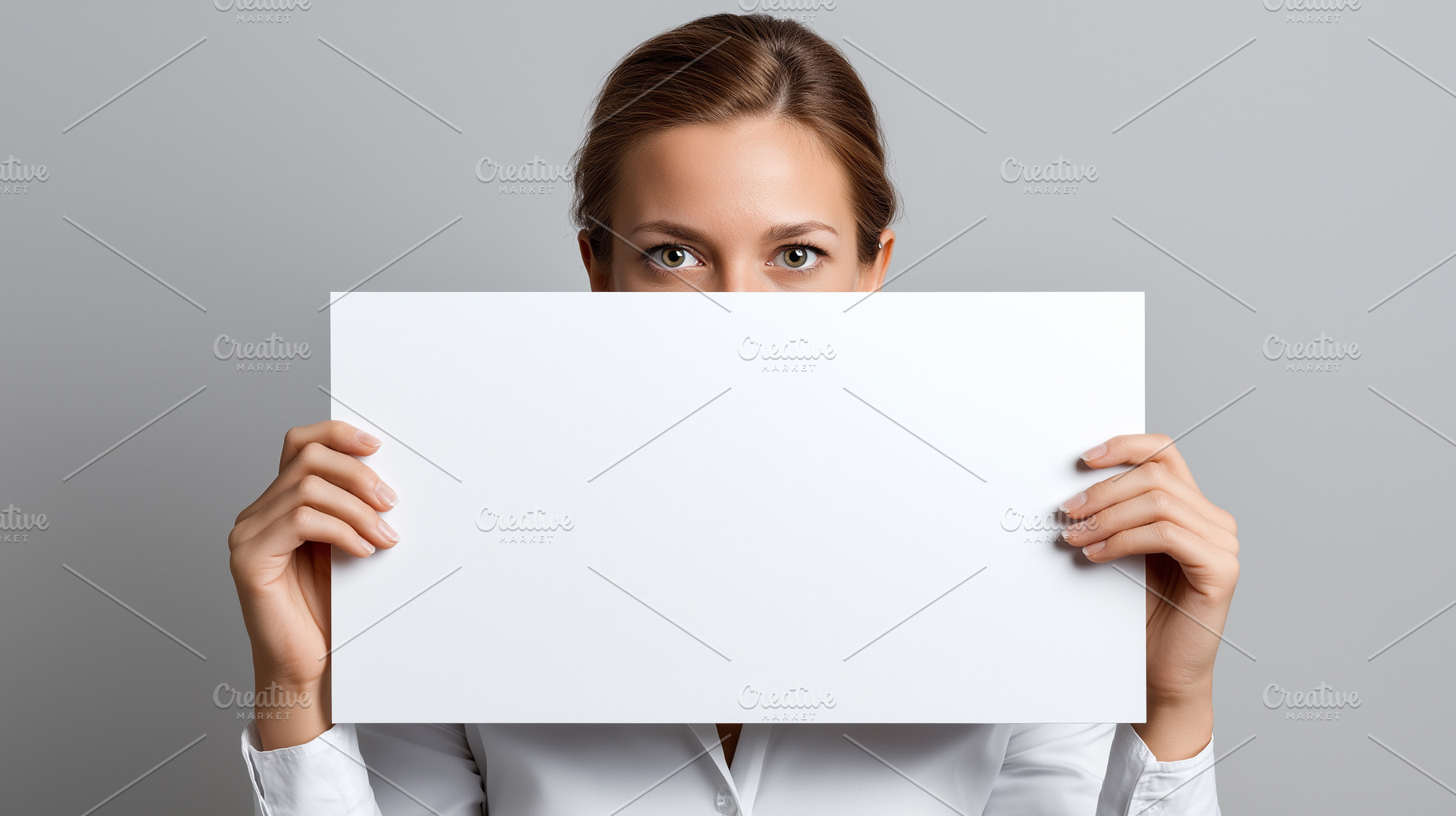 Woman holding a large blank white, a Person Photo by MistyDay