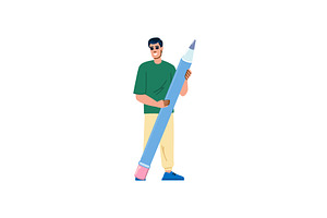 Young man holding a big pencil, an Object Illustration by pikepicture