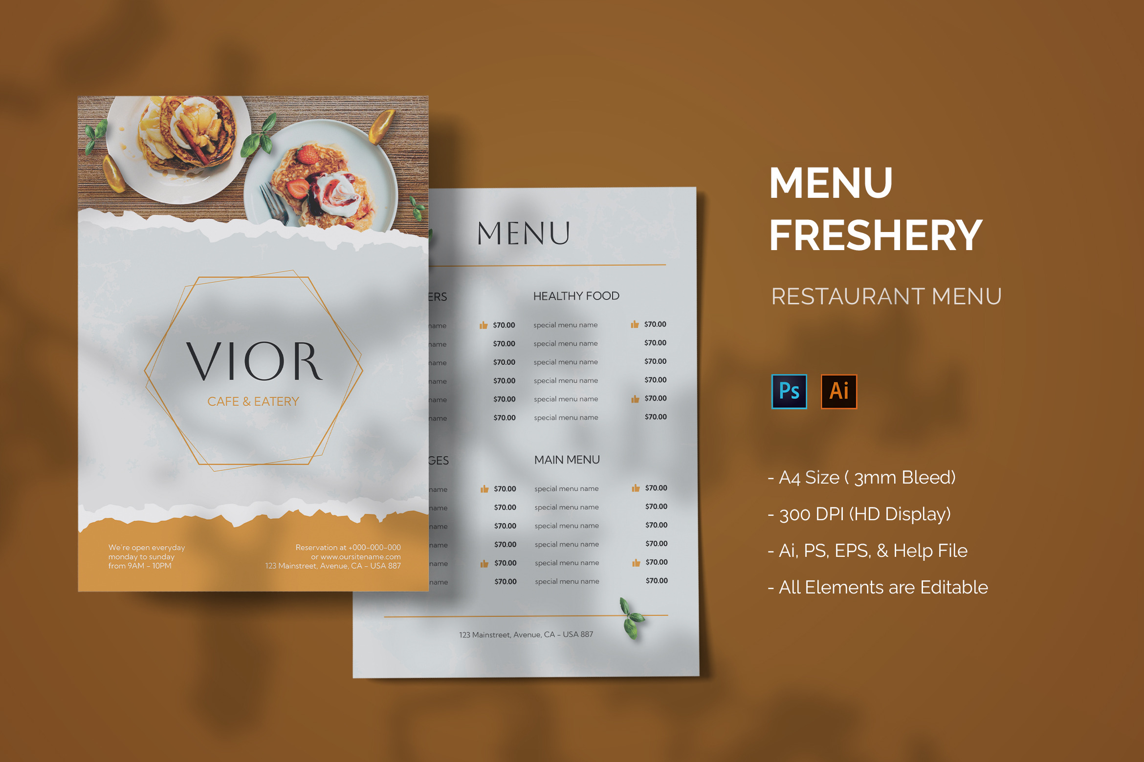 Freshery - Food Menu, a Print Template by StreaksideStd