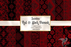 Red and Black Damask Digital Paper