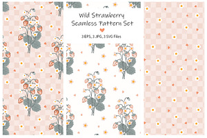 Wild Strawberry Seamless Pattern Set