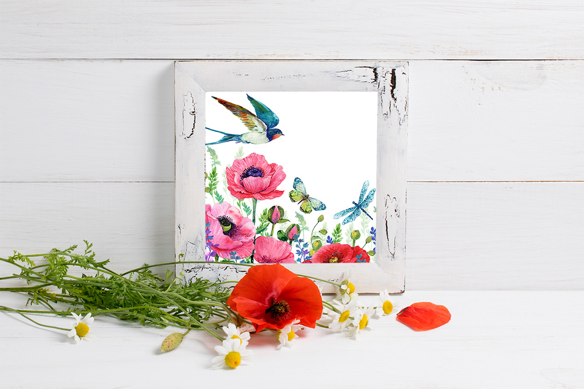 Red Poppies, flowers Clipart, Bird,, an Illustration by NickMitrushov (Photo 4 of 4)
