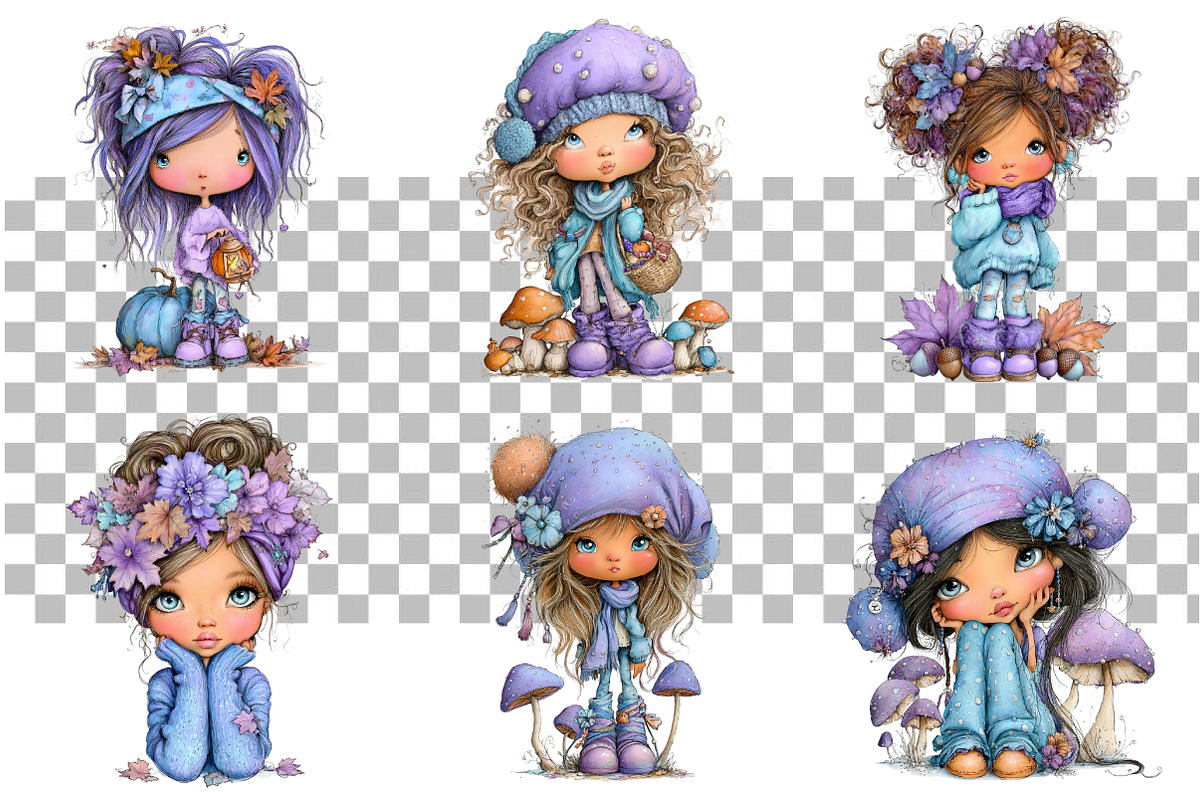 Whimsical Autumn Girls Clipart, a Seasonal Illustration by Daily.Designs (Photo 3 of 5)