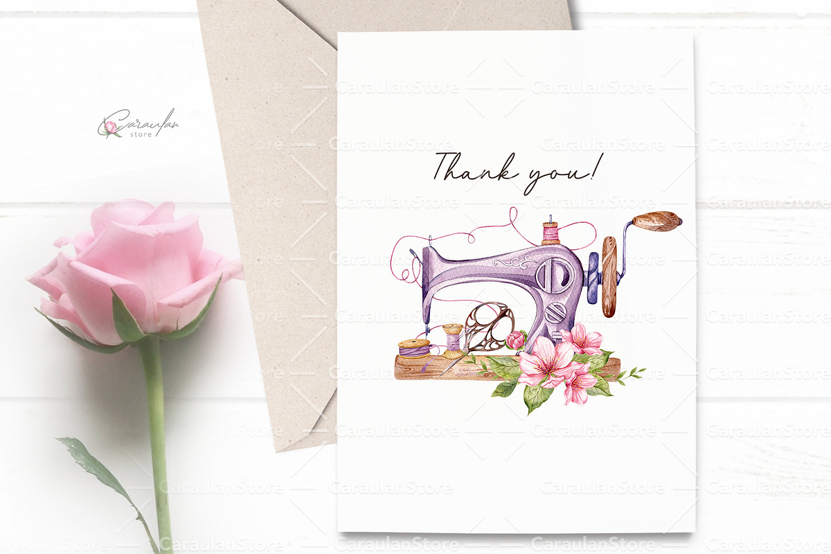 Floral Vintage Sewing Machines, an Object Illustration by CaraulanStore (Photo 3 of 12)