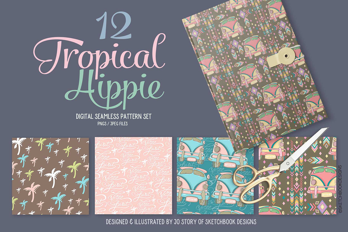 Tropical Hippie Seamless Pattern Set, a Pattern Graphic by Sketchbook Designs (Photo 2 of 7)