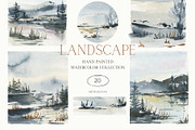 Hand Painted Winter Landscapes, a Seasonal Illustration by ArtMaslyana (Thumbnail 1 of 5)