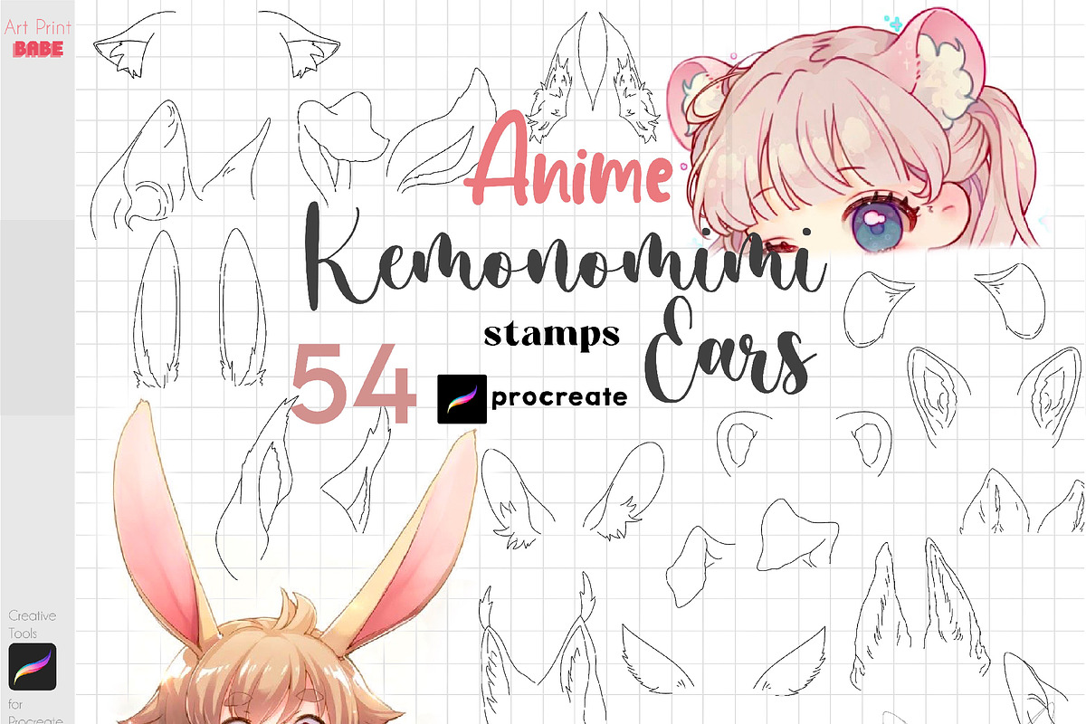 Procreate Anime Animal Ears Guides, a Brush Add-On by ArtPrintBabe (Photo 1 of 4)