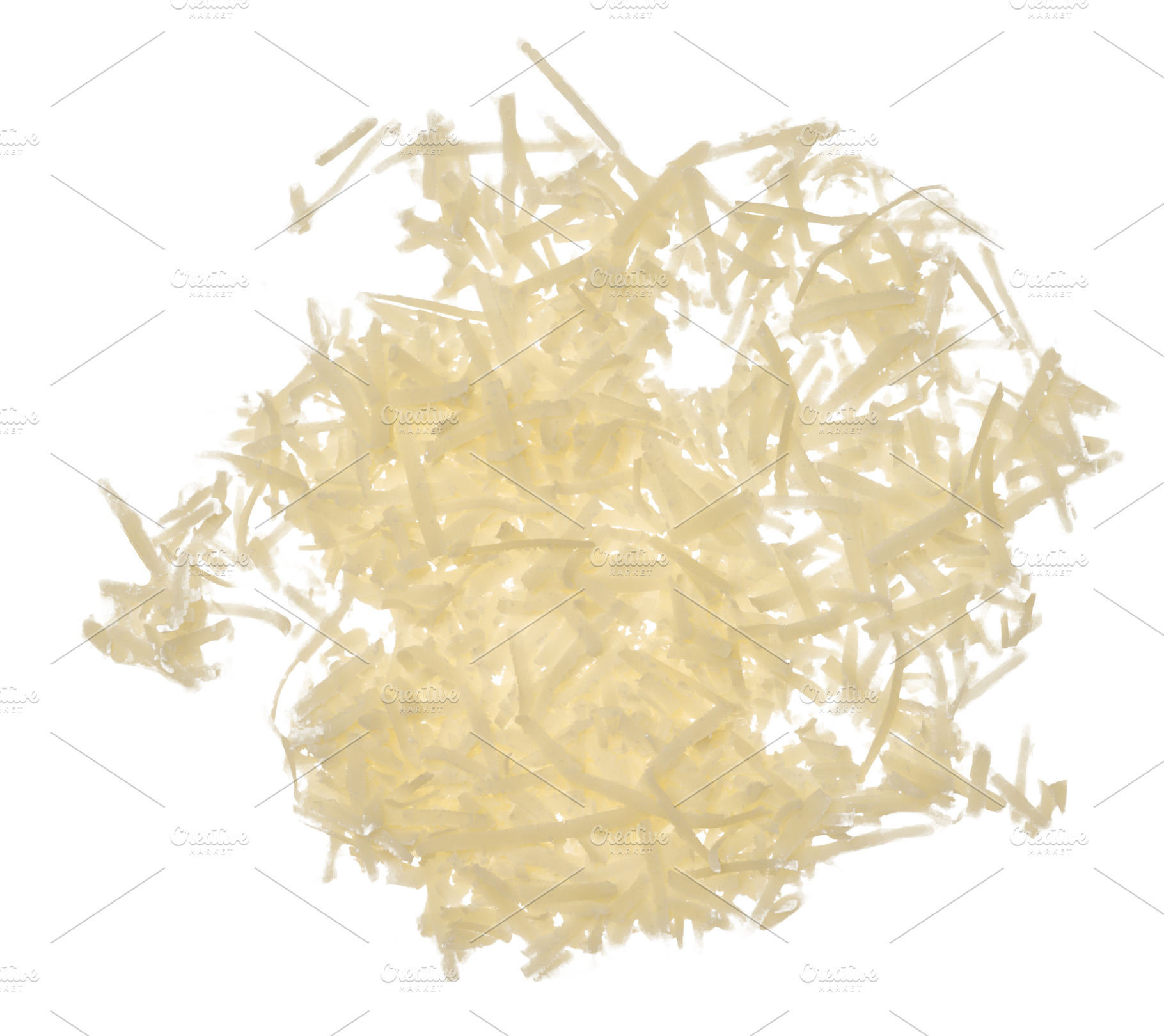 Grated light-colored hard cheese piled up on an isolated backgro, a Food & Drink Photo by ndanko