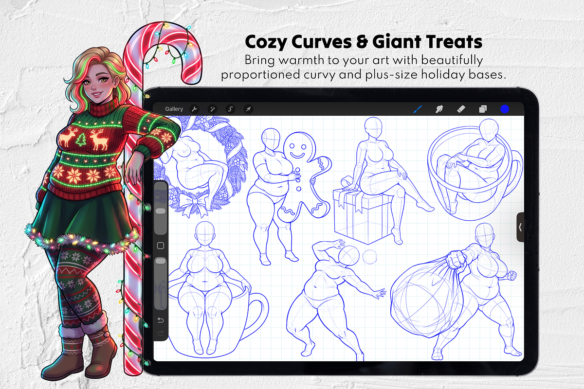 Xmas Babe Procreate Stamps, a Brush Add-On by Selentaori Studio (Photo 7 of 12)