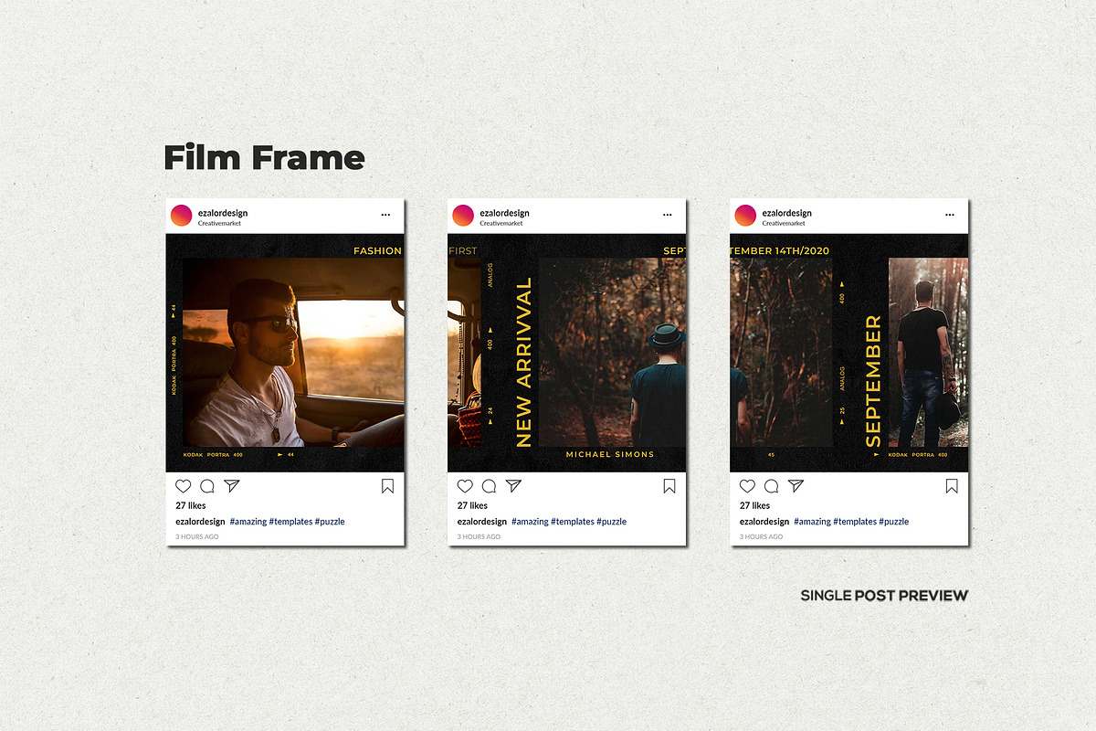 Film Frame Insta Grid (TriplePost), a Social Media Template by Analogi Studio (Photo 7 of 11)