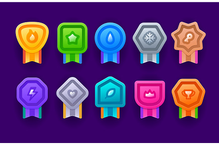 Game achievement medal badges, a Technology Illustration by Buch&Bee
