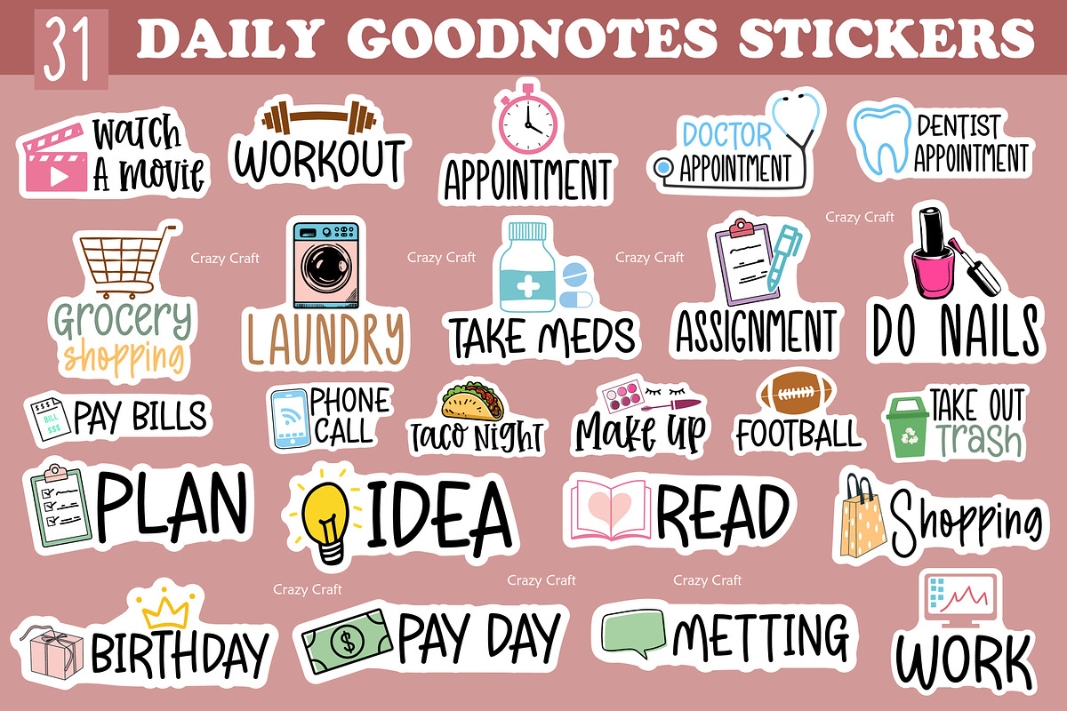 31 Daily life icon goodnotes sticker, a Decorative Illustration by CrazyCraft (Photo 1 of 4)