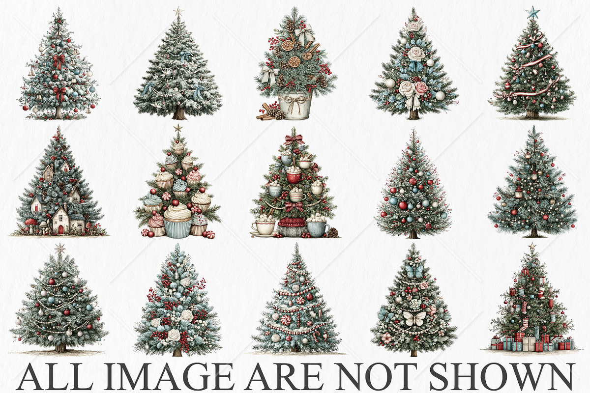 Whimsical Christmas Tree Clipart, a Seasonal Illustration by Canvas Craft (Photo 3 of 10)