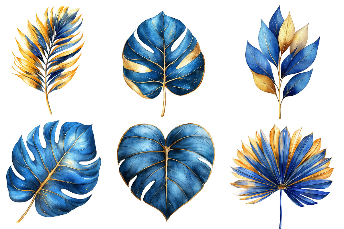 Blue and Gold Tropical Leaves, an Illustration by Designworld (Photo 5 of 7)