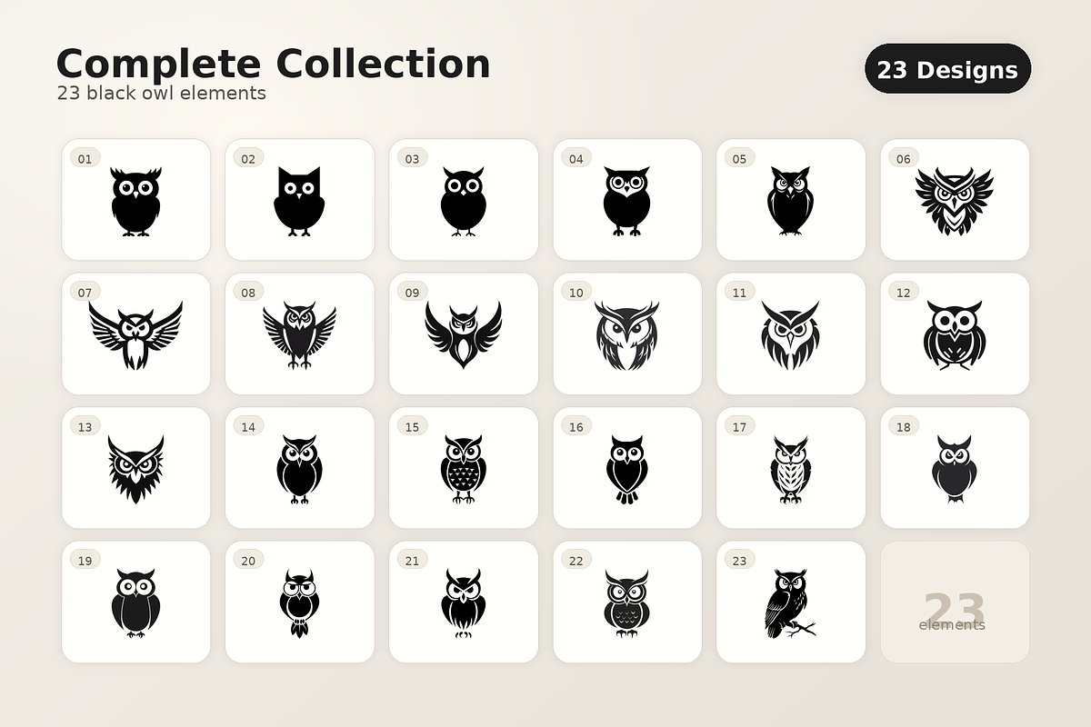 Night Mark: 23 Minimal Owl Vectors, an Animal Illustration by AvalgaCollectiblesan (Photo 3 of 4)