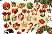Vintage Christmas watercolor clipart, a Decorative Illustration by Color and Decor (Thumbnail 6 of 7)