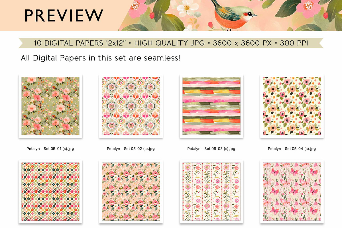 Charming Spring Digital Paper Pack, a Pattern Graphic by Maishop (Photo 4 of 4)