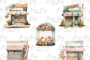 Watercolor Candy Storefronts Clipart