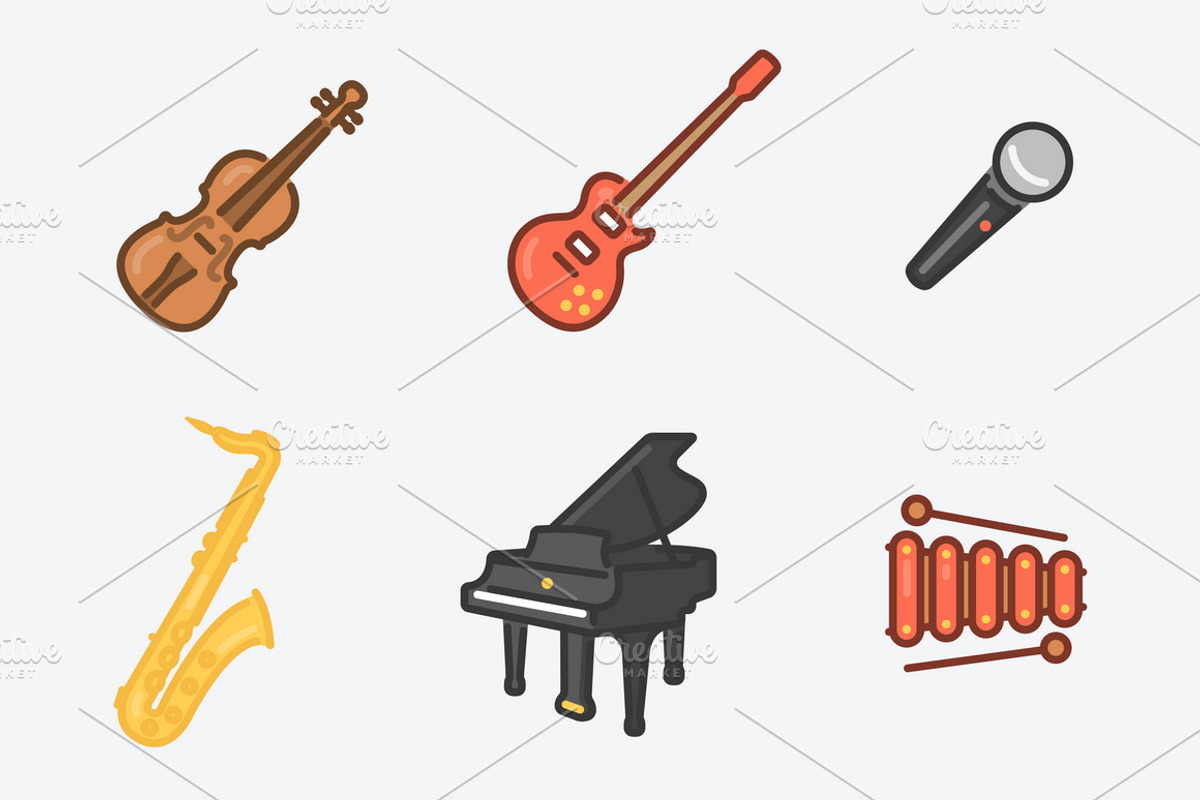9 Musical Instruments Icons, an Outline Icon by Snitovets