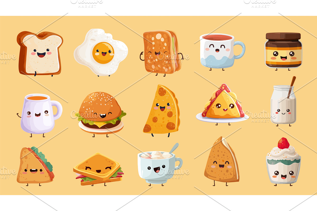 Breakfast sticker set cartoon, a Food Illustration by Stock-Smart-Start