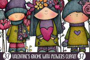 Valentine's Gnome with Flowers, an Illustration by Designking
