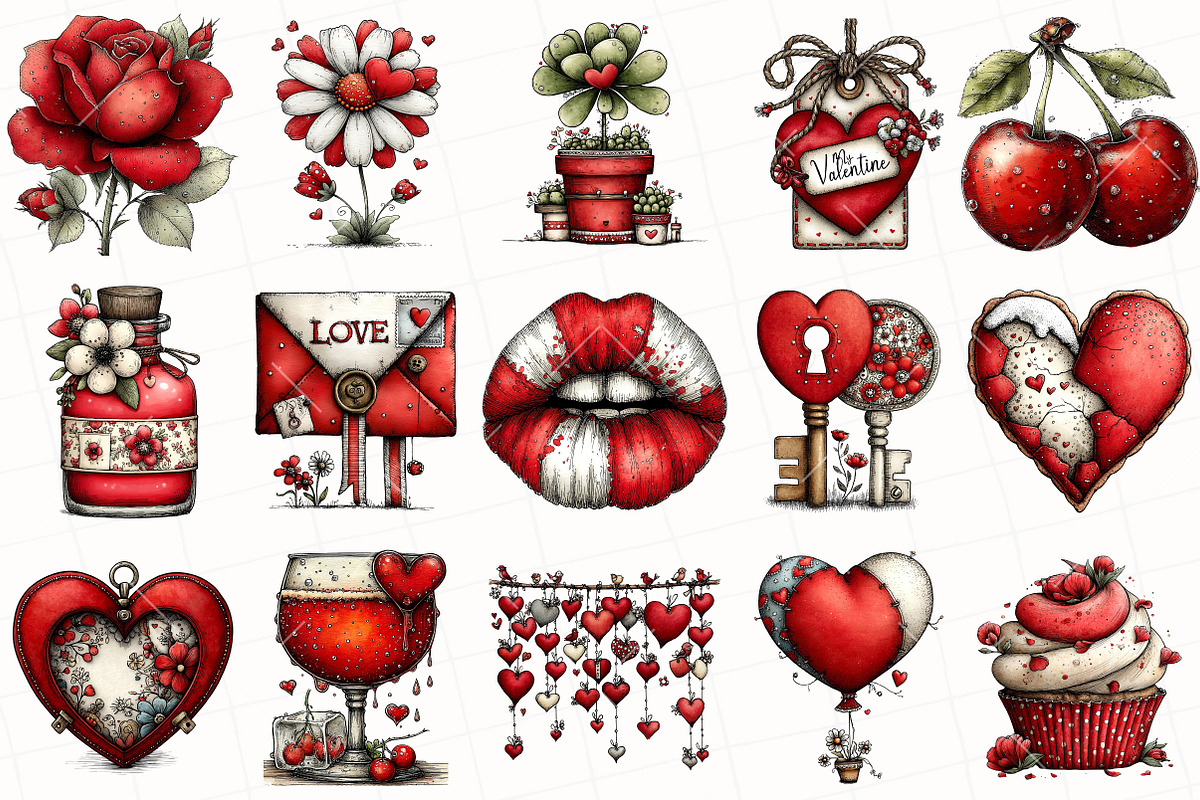 Whimsical Valentine's Day Clipart, an Illustration by OK Design (Photo 3 of 6)
