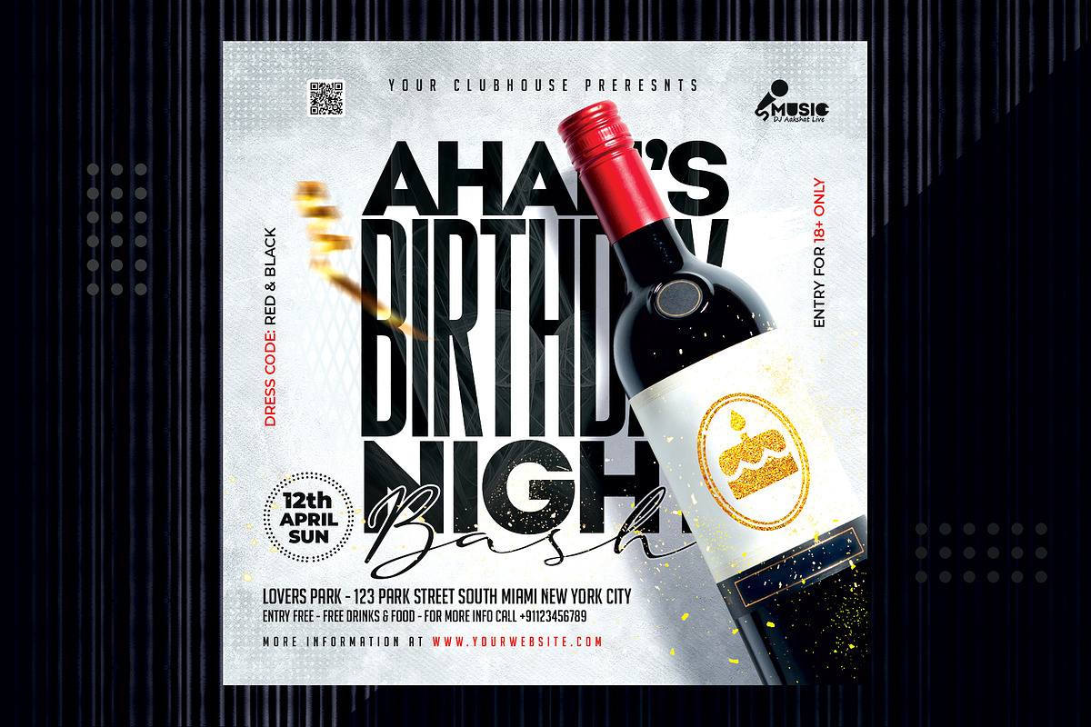 Birthday Night Bash Flyer, a Templates & Theme by MithilaCreation (Photo 2 of 5)