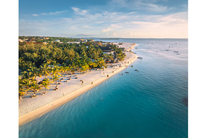 Aerial view of empty sandy beach, a Nature Photo by den-belitsky