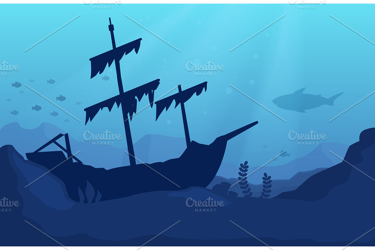 Wrecked ship silhouette. Ancient, an Illustration by Valerie Bodnar