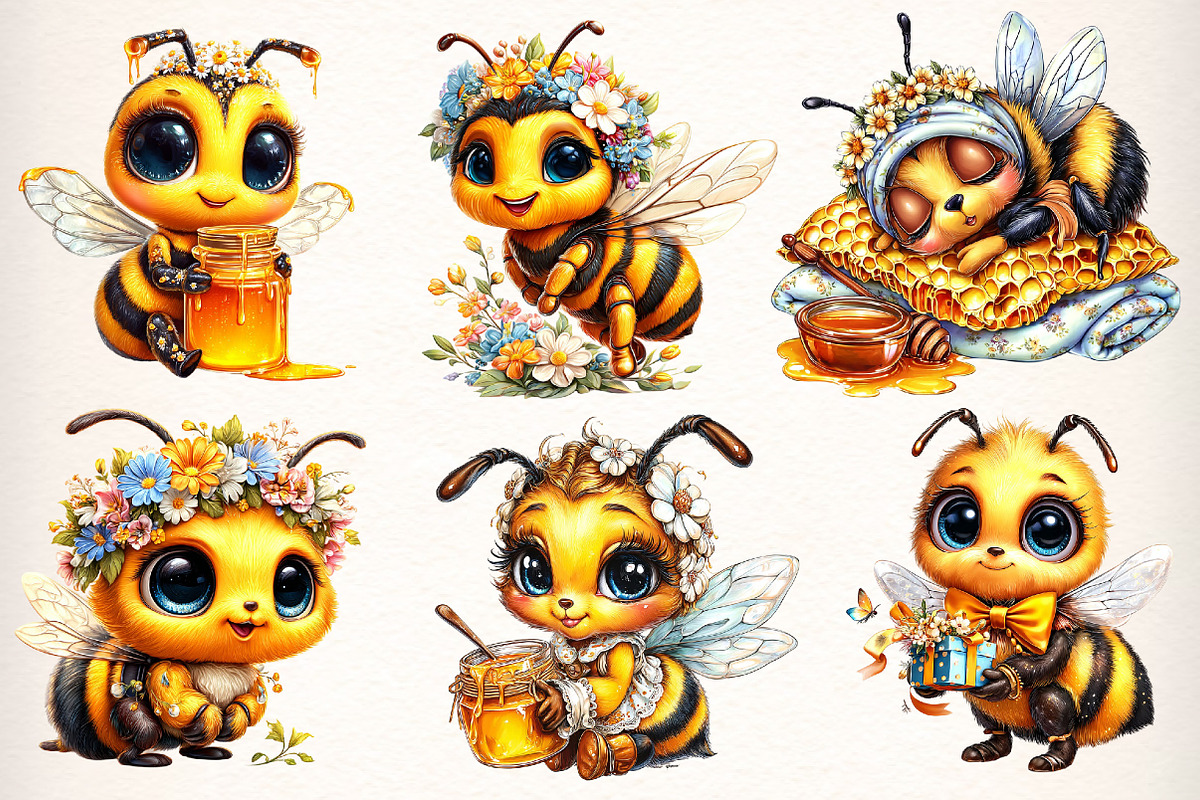 Sweet Bees Clipart, Cute Bee Clipart, an Illustration by Dream Creation (Photo 3 of 7)