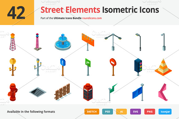 42 Street Elements Isometric Icons