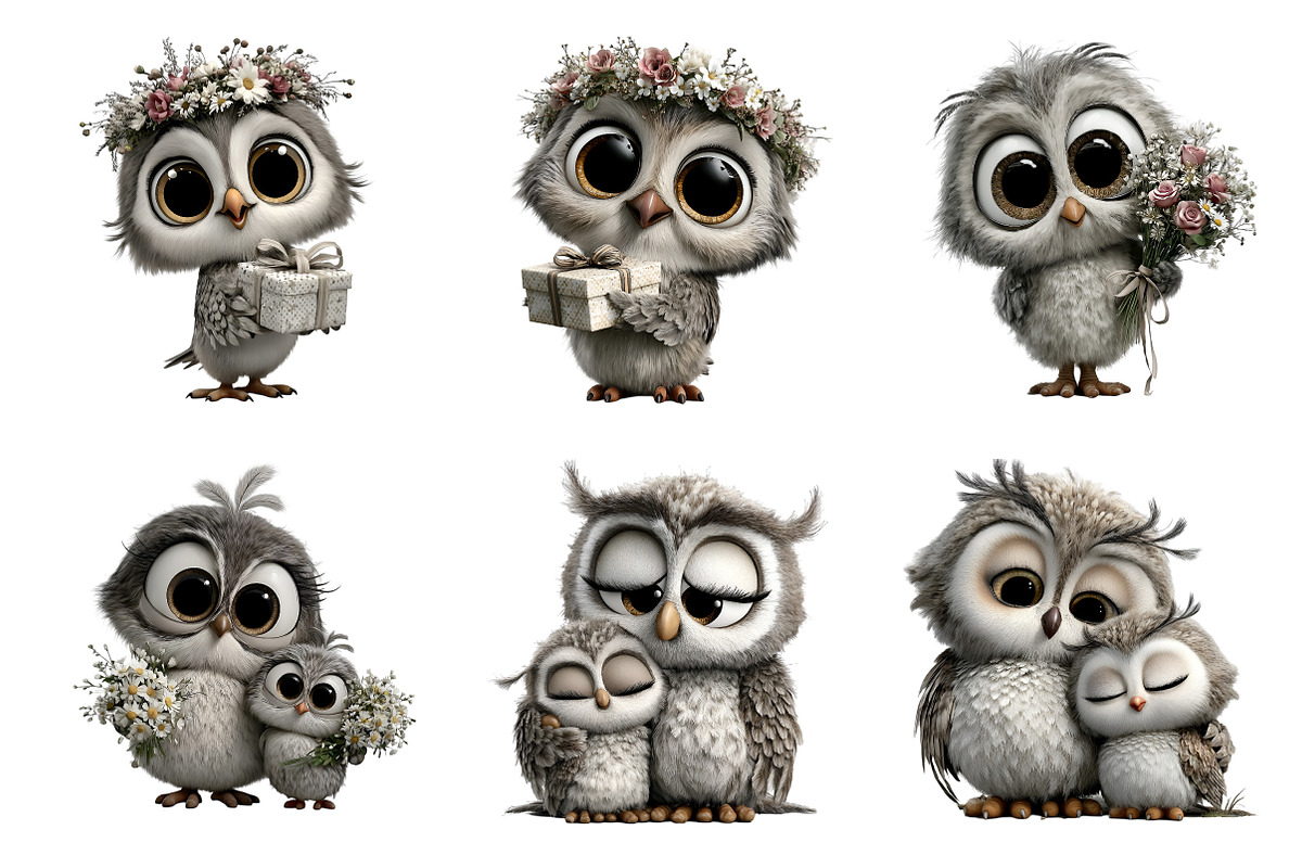 Whimsical Mother's Day Owl Clipart, an Illustration by SinaCreation (Photo 2 of 8)