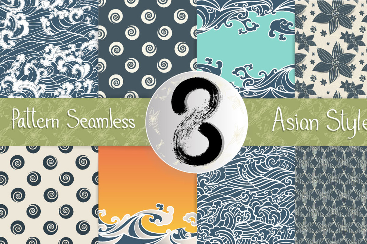 8 Pattern Seamless Asian style set, a Pattern Graphic by skyclick (Photo 1 of 9)