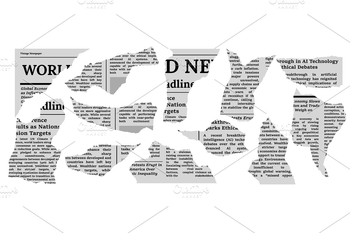 Torn newspaper clippings collage, an Illustration by skripnikbb