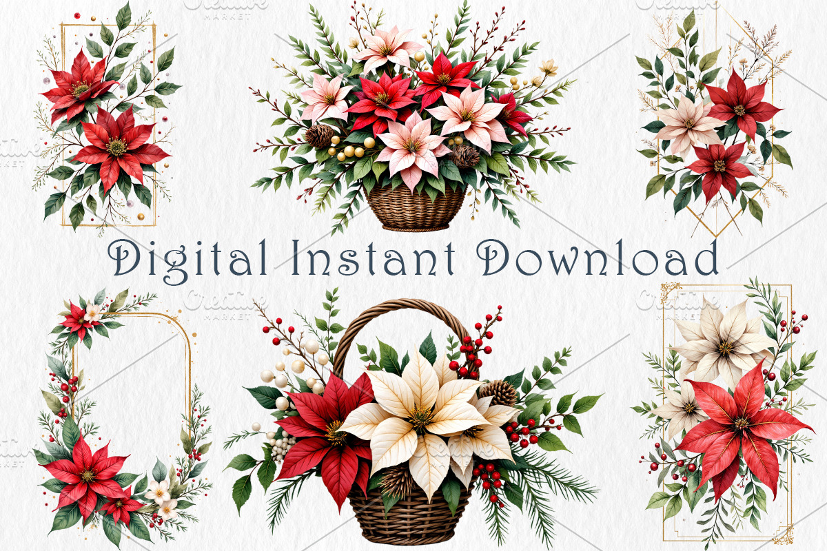 Poinsettia Clipart Bundle, a Seasonal Illustration by GalaDesign03 (Photo 3 of 9)