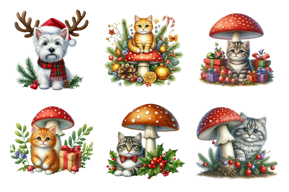 Christmas Kitten Clipart Bundle, an Illustration by SinaCreation (Photo 5 of 7)