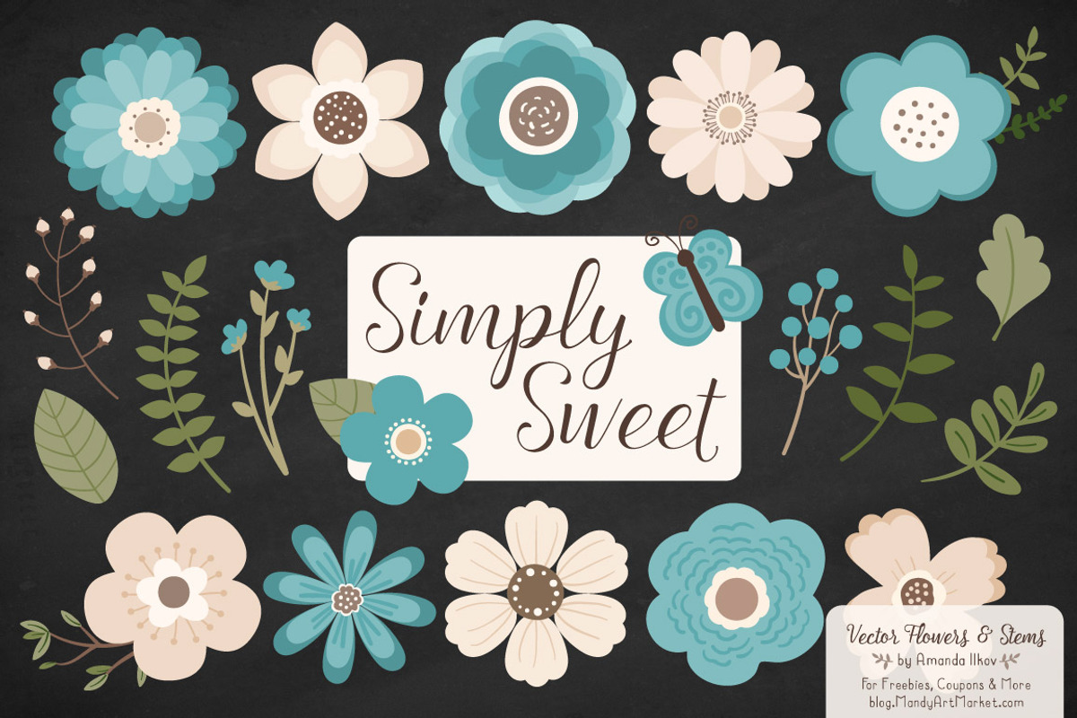 Vintage Blue Flower Clipart, an Illustration by Amanda Ilkov (Photo 2 of 4)