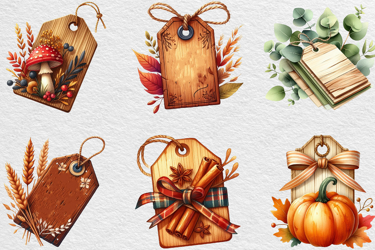 Vintage Wooden Autumn Tags Clipart, an Illustration by Black Bird Studio (Photo 6 of 6)