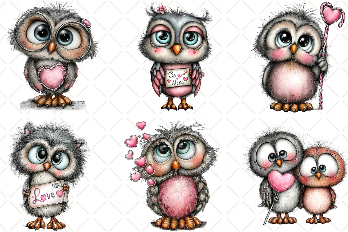 Quirky Valentine Owl Clipart, an Animal Illustration by Black Bird Studio (Photo 6 of 6)
