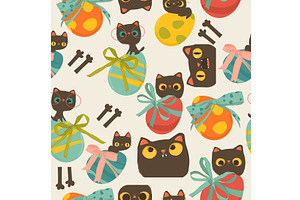 Seamless Pattern with Cute Cats and, an Object Illustration by Maria Starus