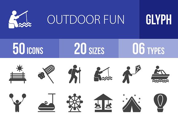 50 Outdoor Fun Glyph Icons