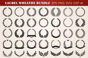 Laurel Wreaths Vector, 35 Elements