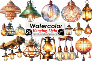 Watercolor Hanging Light Clipart, an Illustration by Black Bird Studio